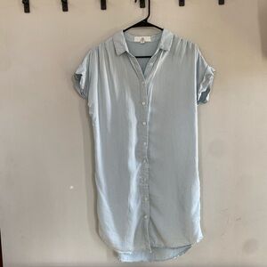 Thread & Supply White Blue Striped Tunic Shirt Dress with Pockets Size XS